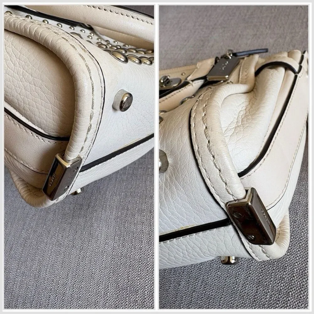 COACH Cream Mini Swagger 21 Pebble Leather Satchel studded Crossbody Bag